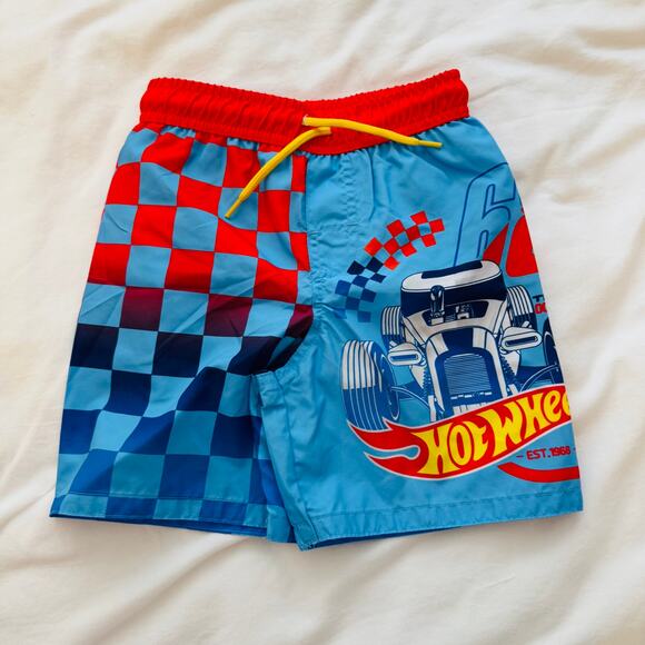 Hot Wheels NWT Swim Trunks Quick Dry UPF 50+ Blue Red Graphic Size 6 - Picture 2 of 7